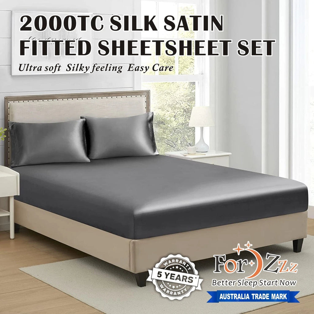 Hotel 2200TC Art Silk Satin fitted Pillowcases Sheet Set