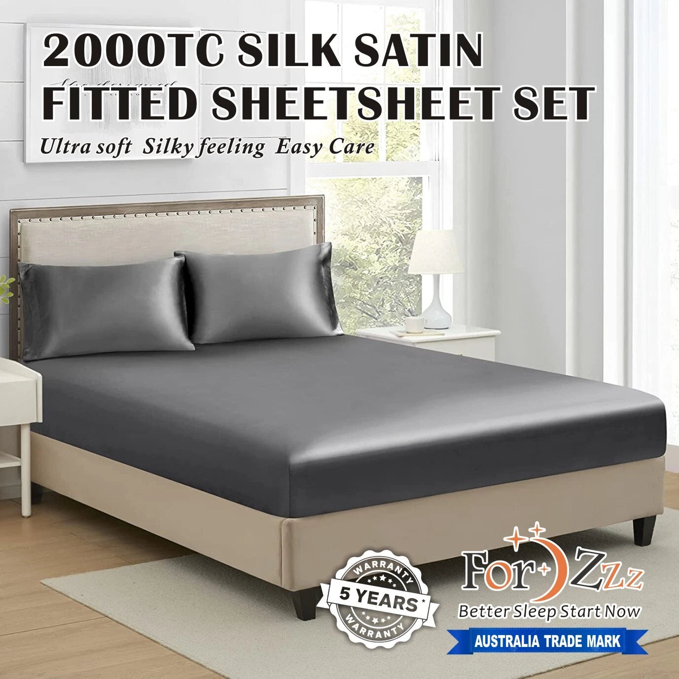 Hotel 2200TC Art Silk Satin fitted Pillowcases Sheet Set