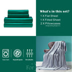 Hotel 4 Pieces Silk Satin Flat Fitted Sheet Bed Set Single Double Queen King Bed