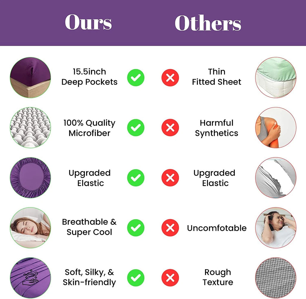 2200TC 6 Pieces Flat Fitted 4 x Pillowcases Bedding Sheet Set