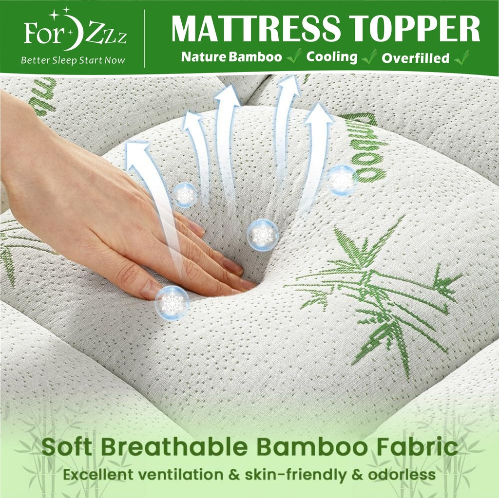 Hotel Cooling Bamboo Mattress Topper   Green Colour