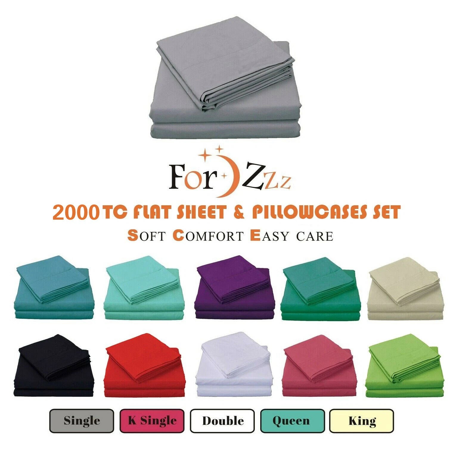 3PCS 2000TC Flat Sheet Set  (No fitted sheet)