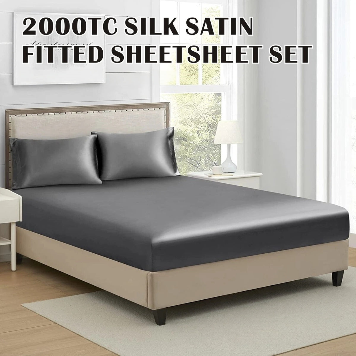 Hotel 2200TC Art Silk Satin fitted Pillowcases Sheet Set