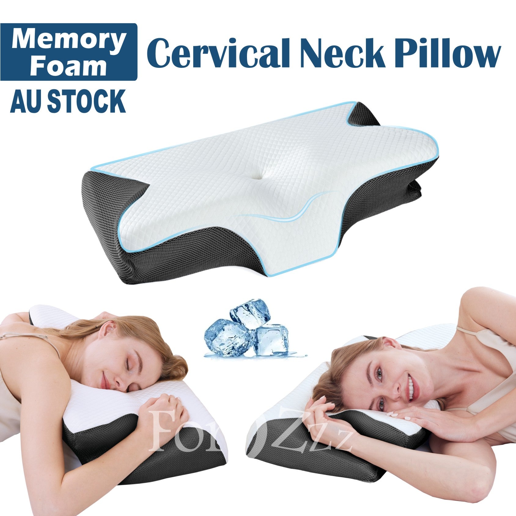 Cooling Memory Foam Cervical Pillow Ergonomic Neck Support Side/Stomach Sleeper