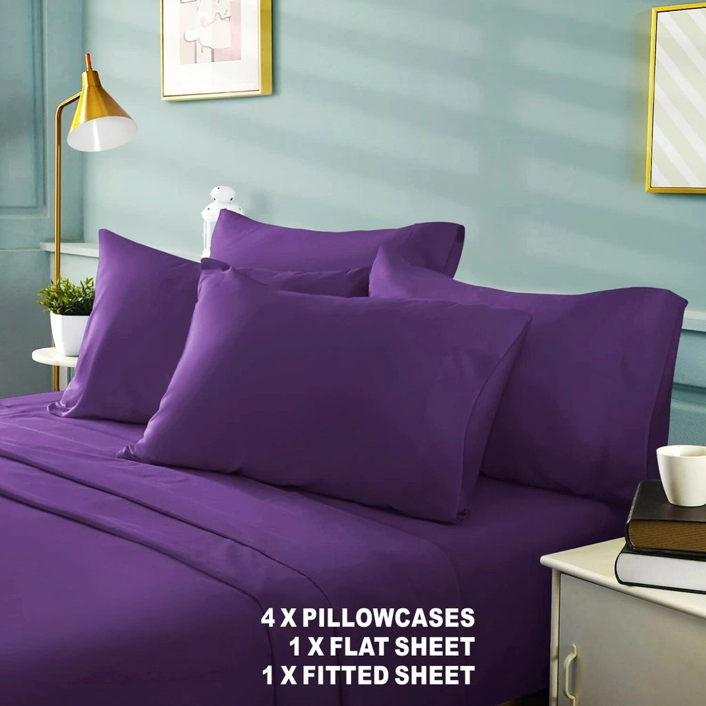 6 Pieces Flat Fitted 4 x Pillowcases Bedding Sheet Set