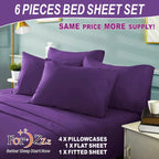 2200TC 6 Pieces Flat Fitted 4 x Pillowcases Bedding Sheet Set