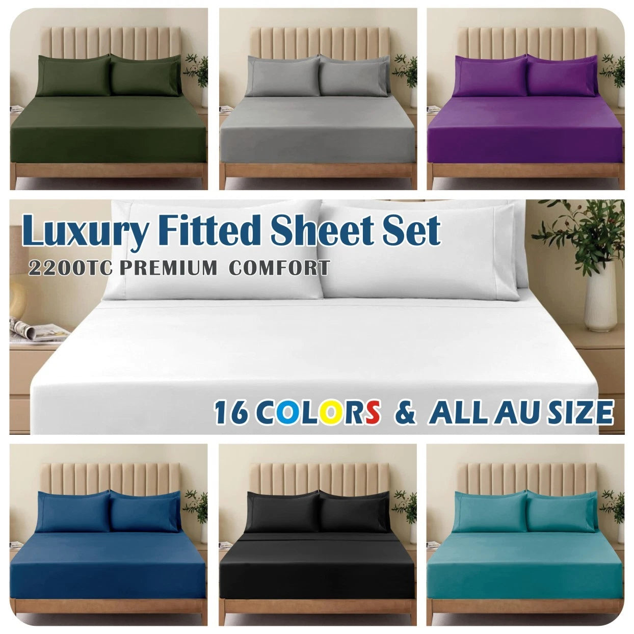 2200TC Extra Deep Fitted Sheet Set Pillowcases