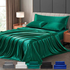 Hotel 4 Pieces Silk Satin Flat Fitted Sheet Bed Set Single Double Queen King Bed