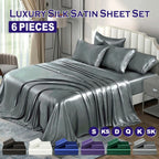 2000TC 6 Pieces Silk Satin Flat Fitted Sheet Bed Set