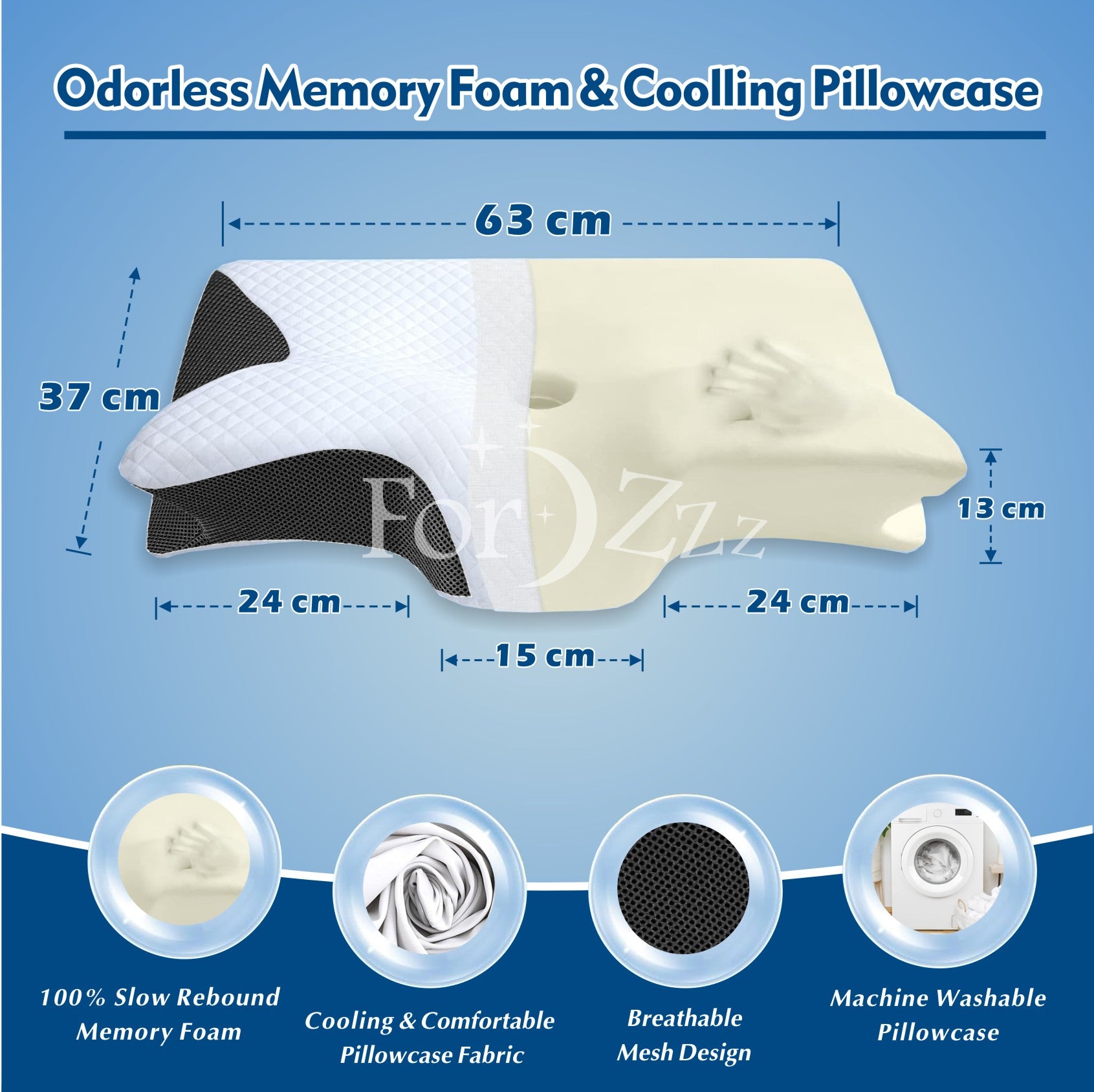Cooling Memory Foam Cervical Pillow Ergonomic Neck Support Side/Stomach Sleeper