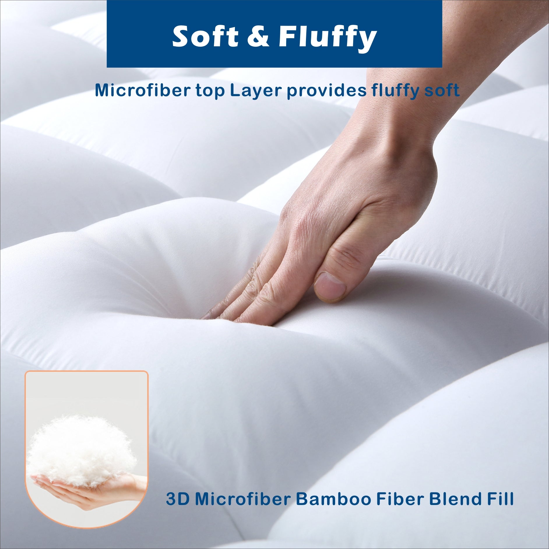 Hotel 1000GSM Bamboo Pillowtop Mattress Topper Protector Thick 3D Snow Down Fill   White