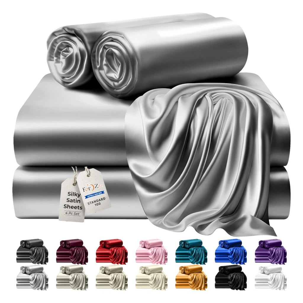 Hotel 4 Pieces Silk Satin Flat Fitted Sheet Bed Set Single Double Queen King Bed