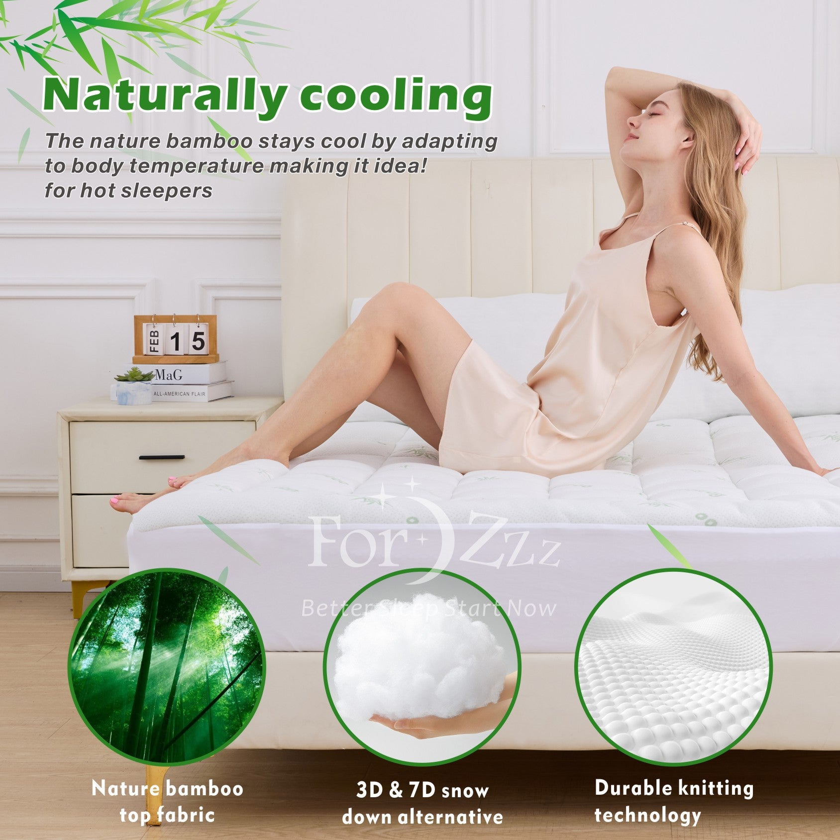 Hotel Cooling Bamboo Mattress Topper   Green Colour