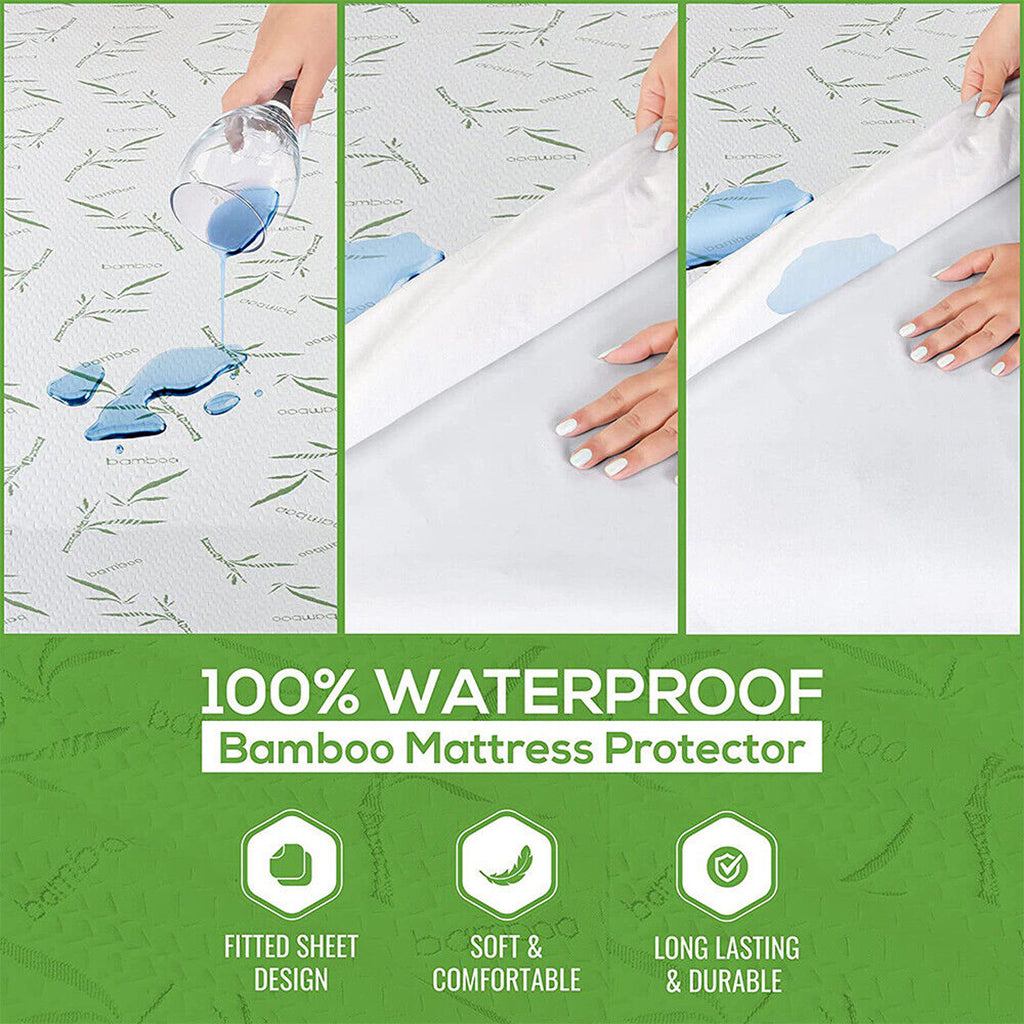 Nature Bamboo 100% Waterproof  Mattress Protector Soft Fitted Bed Cover   Green