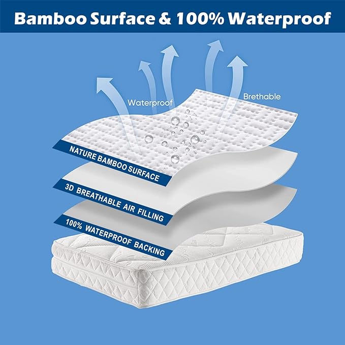 Nature Bamboo 100% Waterproof King Mattress Protector    White