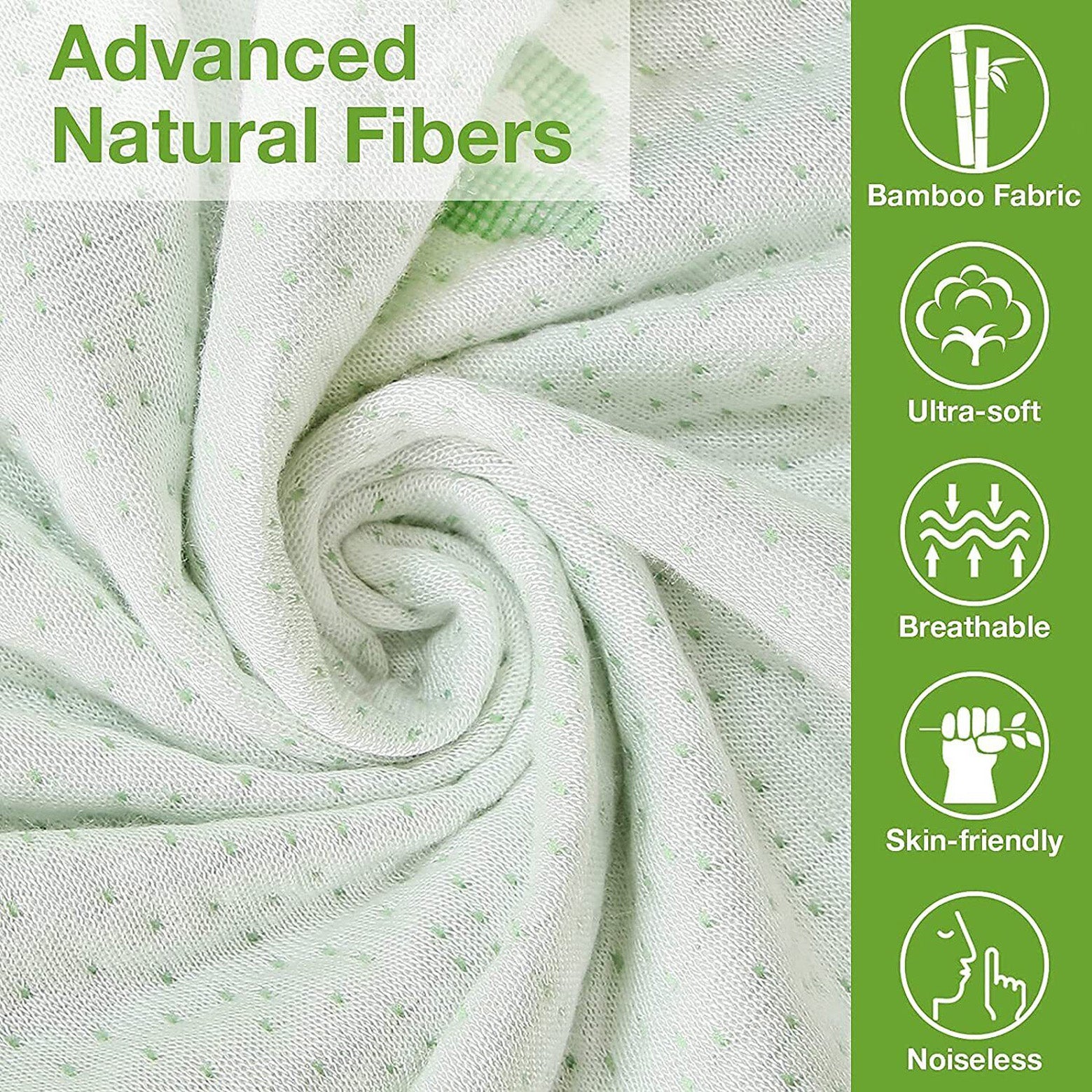 Nature Bamboo 100% Waterproof  Mattress Protector Soft Fitted Bed Cover   Green