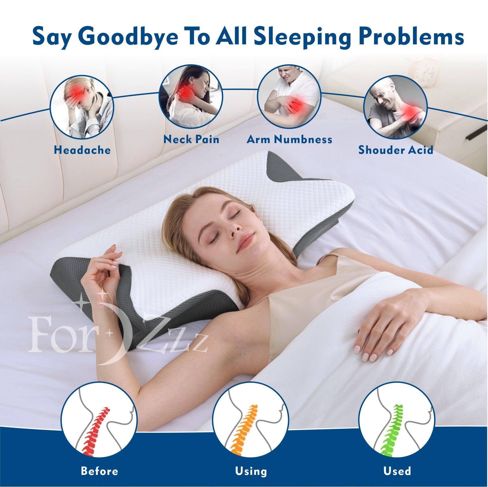 Cooling Memory Foam Cervical Pillow Ergonomic Neck Support Side/Stomach Sleeper