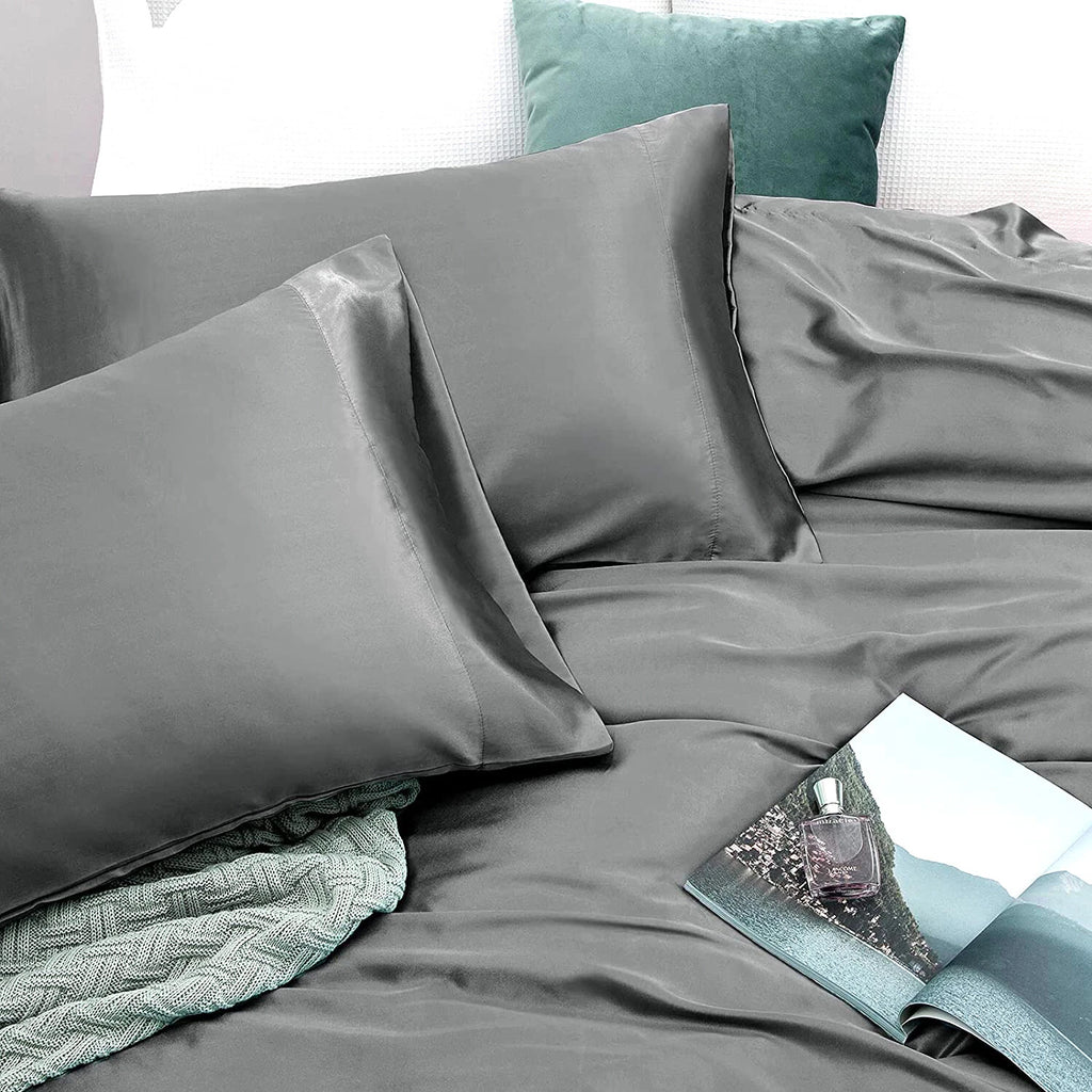 2000TC 6 Pieces Silk Satin Flat Fitted Sheet Bed Set