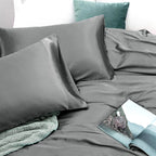 2000TC 6 Pieces Silk Satin Flat Fitted Sheet Bed Set
