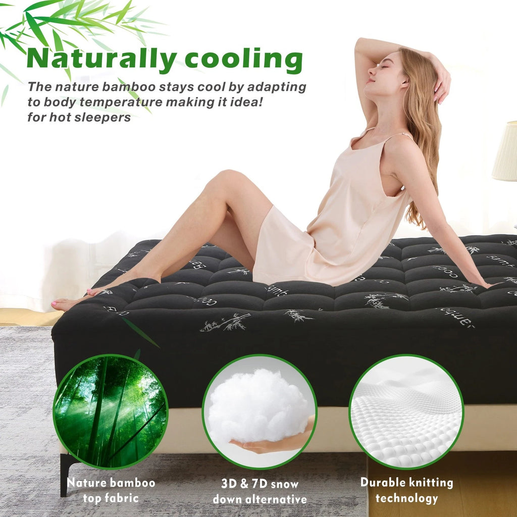 Hotel Cooling Bamboo Mattress Topper Mattress Pad Double Queen King Pillow Top