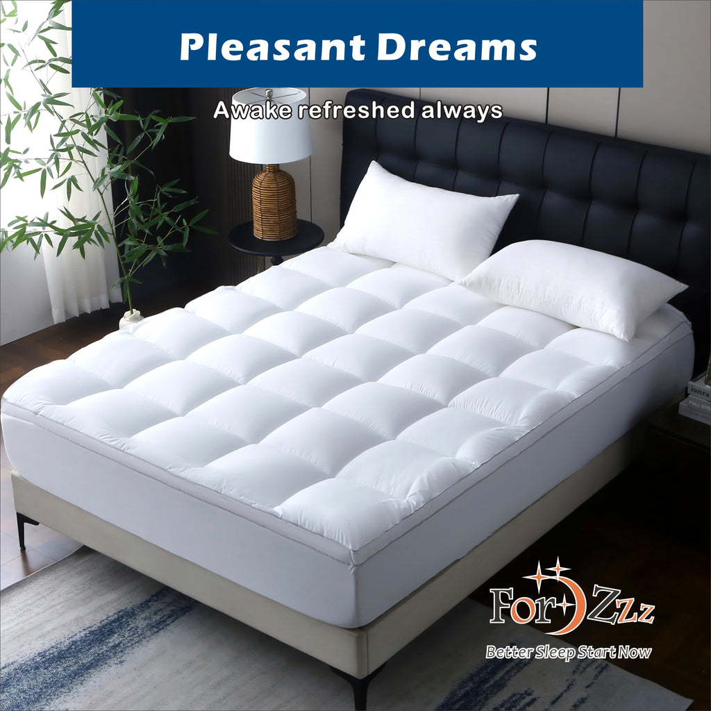 Hotel 1000GSM Bamboo Pillowtop Mattress Topper Protector Thick 3D Snow Down Fill   White