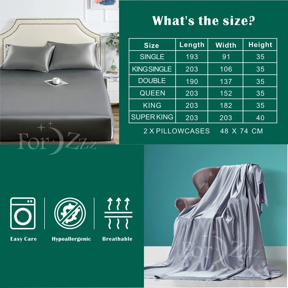 Hotel 2200TC Art Silk Satin fitted Pillowcases Sheet Set