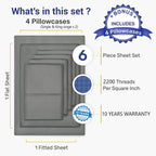 2200TC 6 Pieces Flat Fitted 4 x Pillowcases Bedding Sheet Set