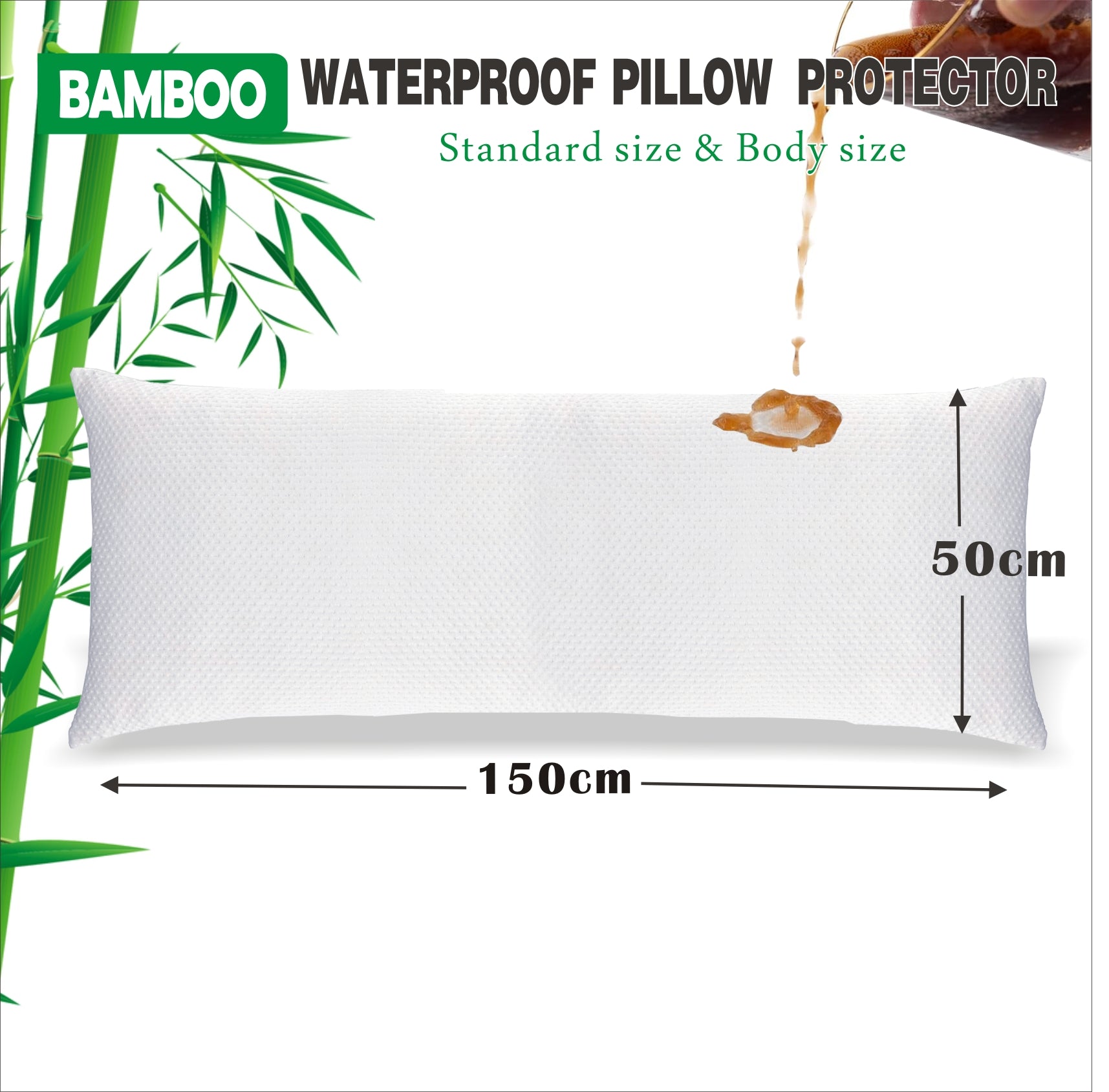Twin pack Waterproof Bamboo Pillow Protector Cover Standard/Body Size Pillowcase