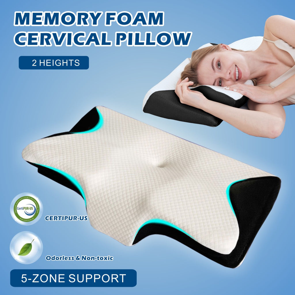 Cooling Memory Foam Cervical Pillow Ergonomic Neck Support Side/Stomach Sleeper
