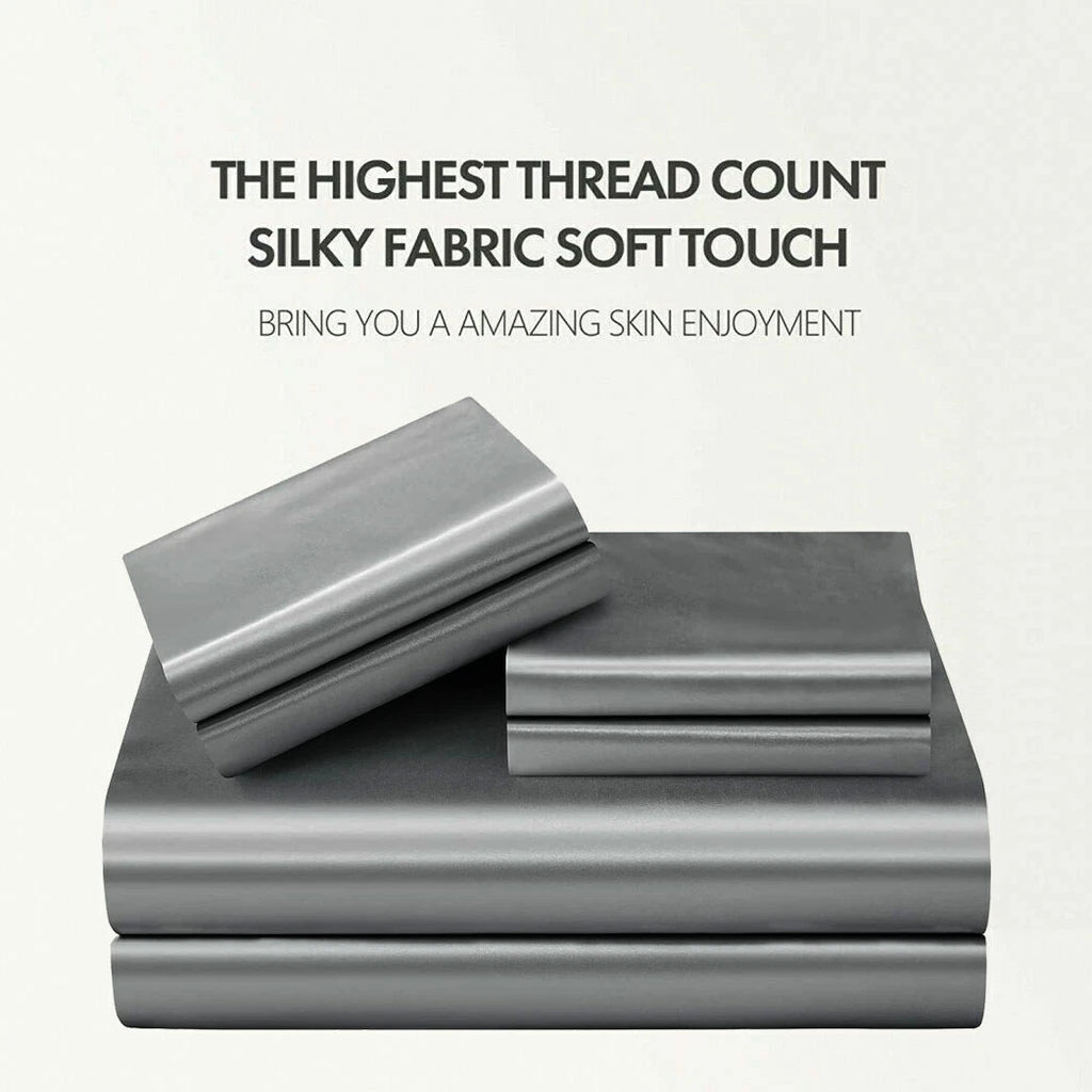 2000TC 6 Pieces Silk Satin Flat Fitted Sheet Bed Set