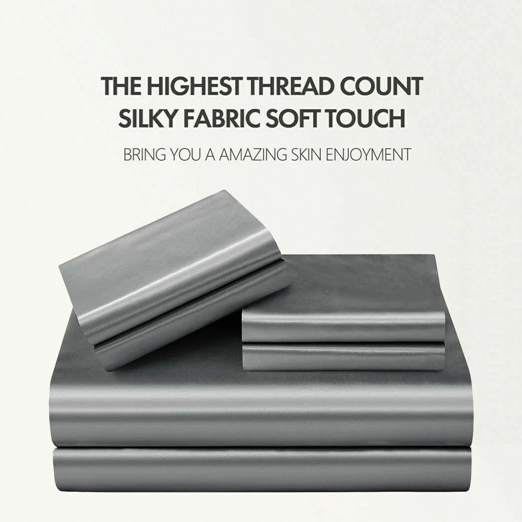 2000TC 6 Pieces Silk Satin Flat Fitted Sheet Bed Set