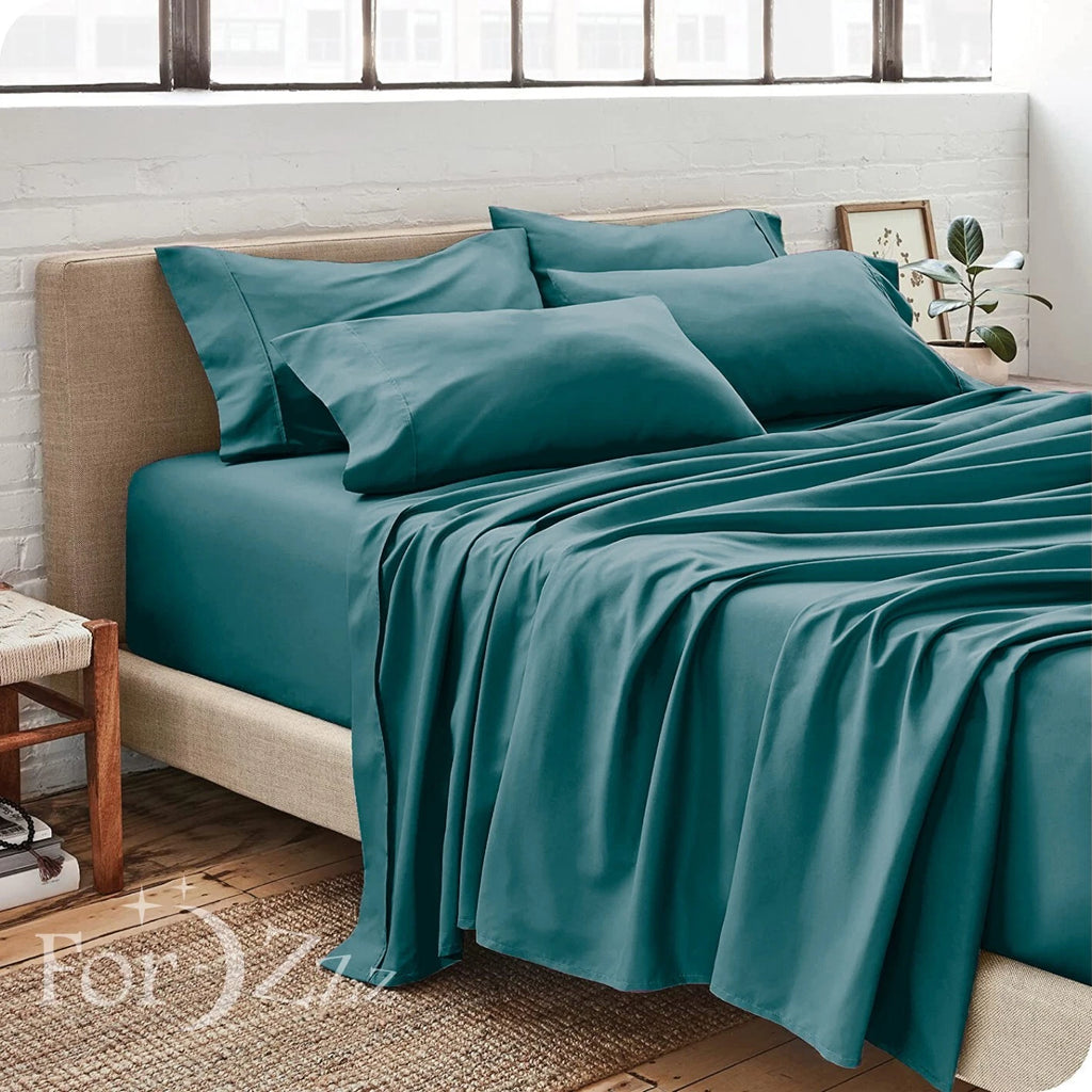 2200TC 6 Pieces Flat Fitted 4 x Pillowcases Bedding Sheet Set