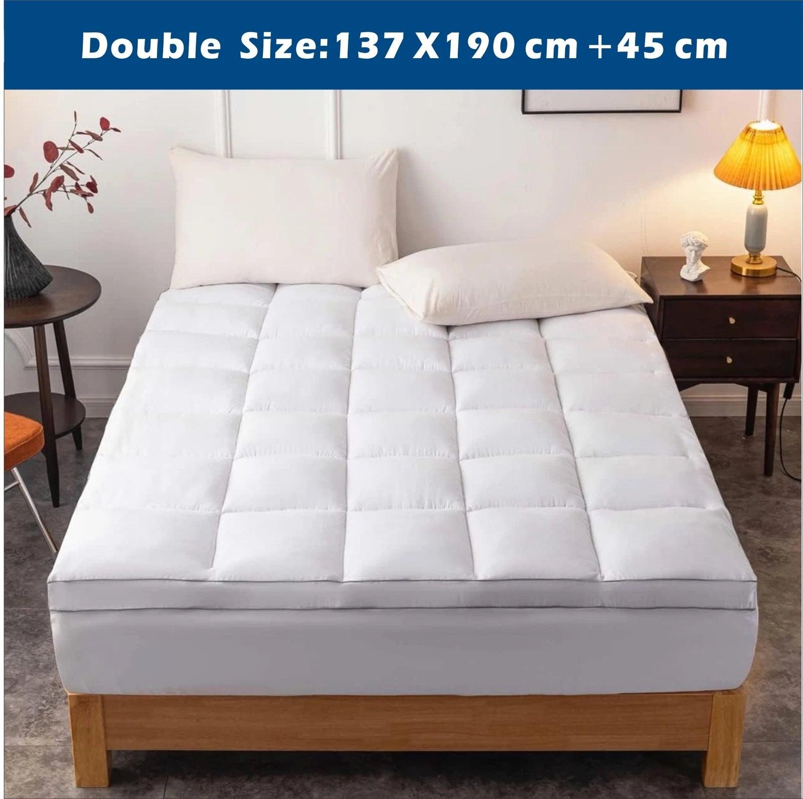 Hotel 1000GSM Bamboo Pillowtop Mattress Topper Protector Thick 3D Snow Down Fill   White