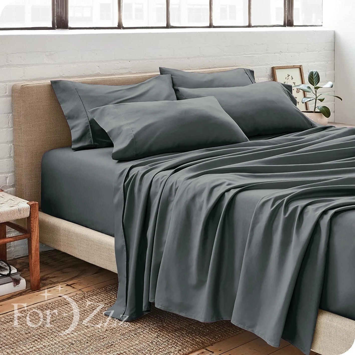 2200TC 6 Pieces Flat Fitted 4 x Pillowcases Bedding Sheet Set