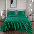 Hotel 4 Pieces Silk Satin Flat Fitted Sheet Bed Set Single Double Queen King Bed