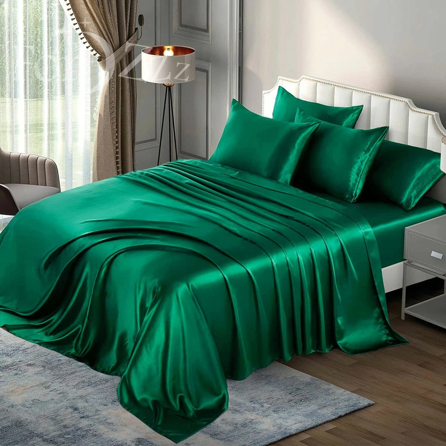 2000TC 6 Pieces Silk Satin Flat Fitted Sheet Bed Set