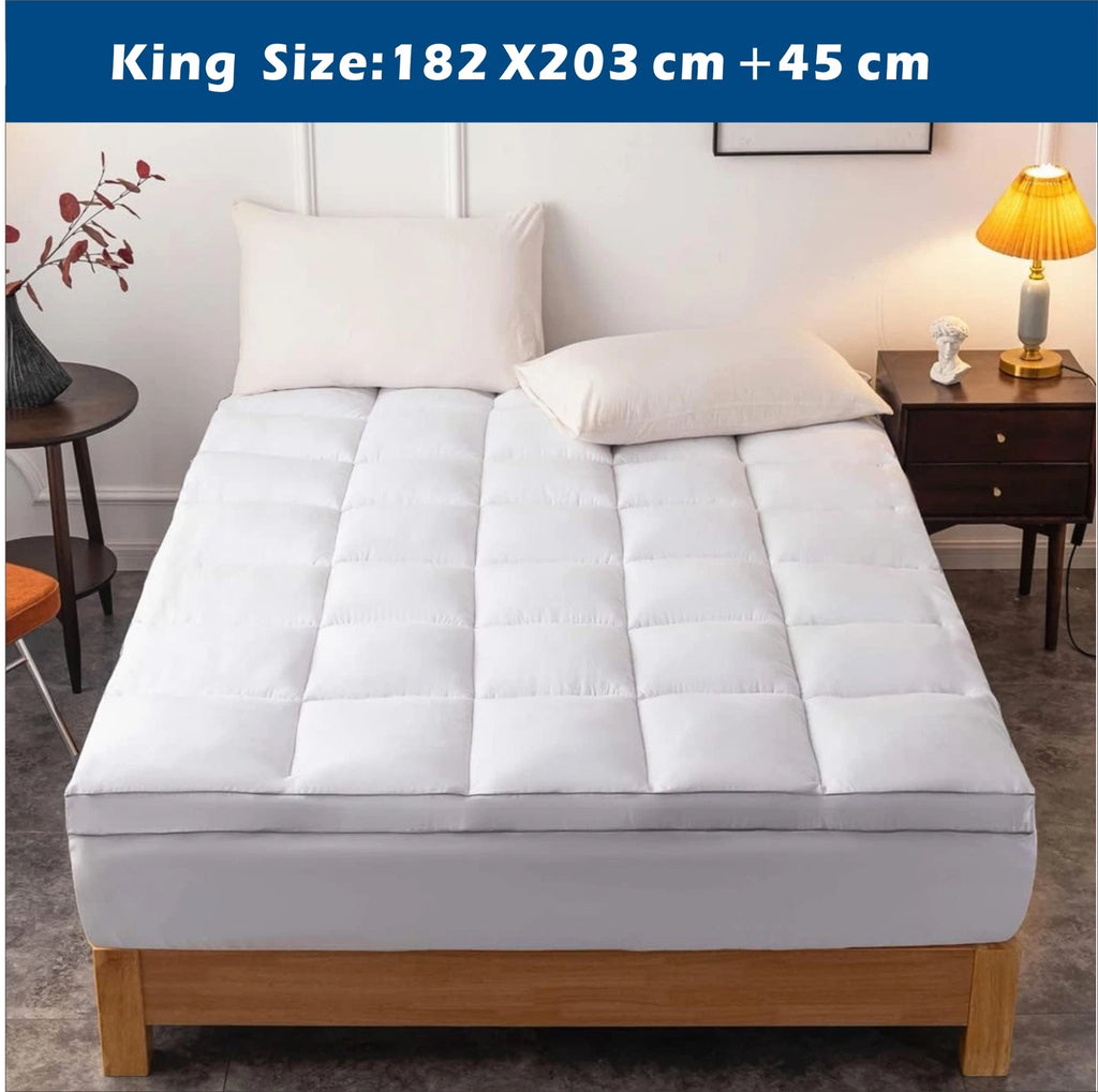 Hotel 1000GSM Bamboo Pillowtop Mattress Topper Protector Thick 3D Snow Down Fill   White