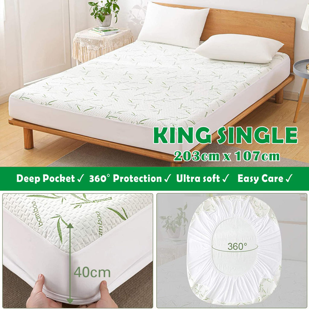Nature Bamboo 100% Waterproof  Mattress Protector Soft Fitted Bed Cover   Green