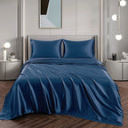 Hotel 4 Pieces Silk Satin Flat Fitted Sheet Bed Set Single Double Queen King Bed