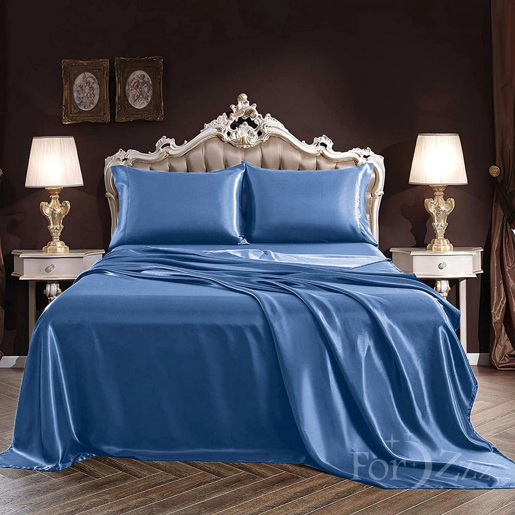 Hotel 4 Pieces Silk Satin Flat Fitted Sheet Bed Set Single Double Queen King Bed