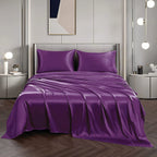Hotel 4 Pieces Silk Satin Flat Fitted Sheet Bed Set Single Double Queen King Bed