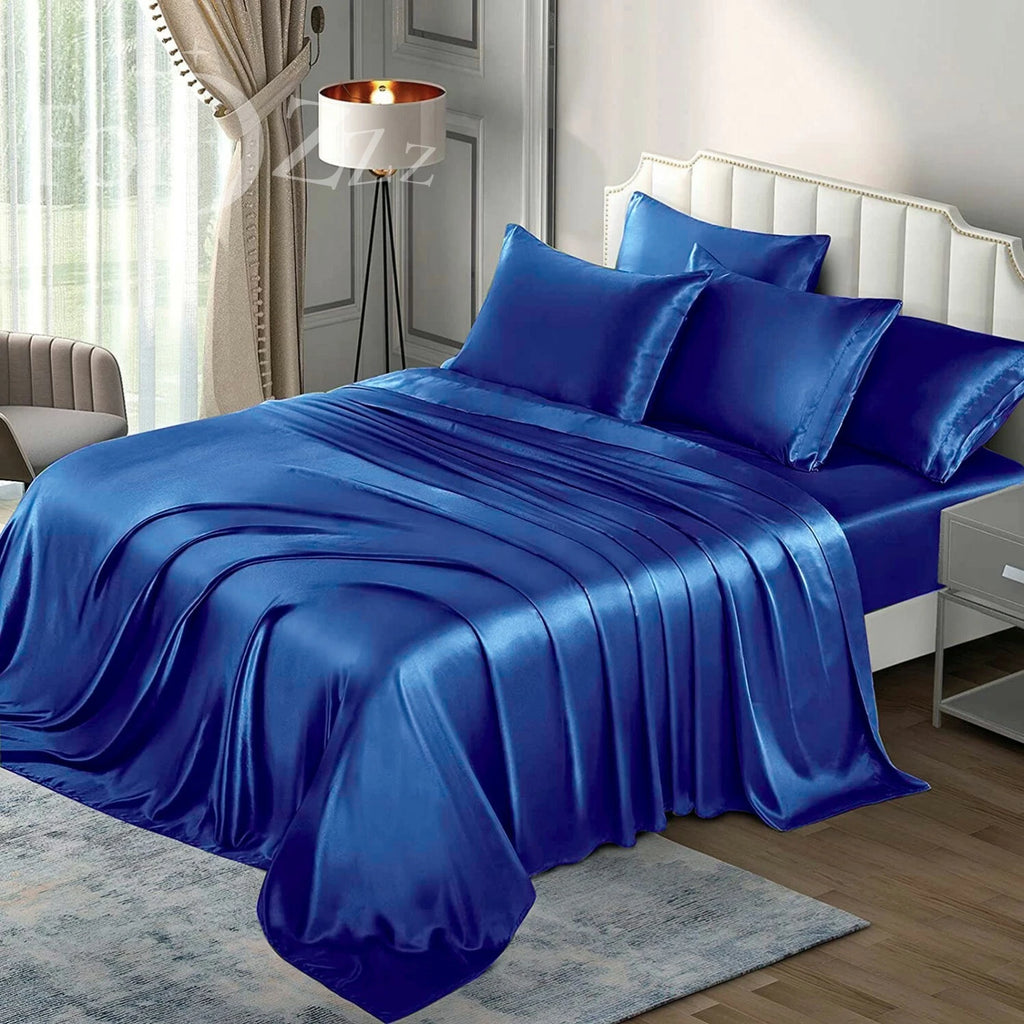 2000TC 6 Pieces Silk Satin Flat Fitted Sheet Bed Set