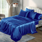 2000TC 6 Pieces Silk Satin Flat Fitted Sheet Bed Set