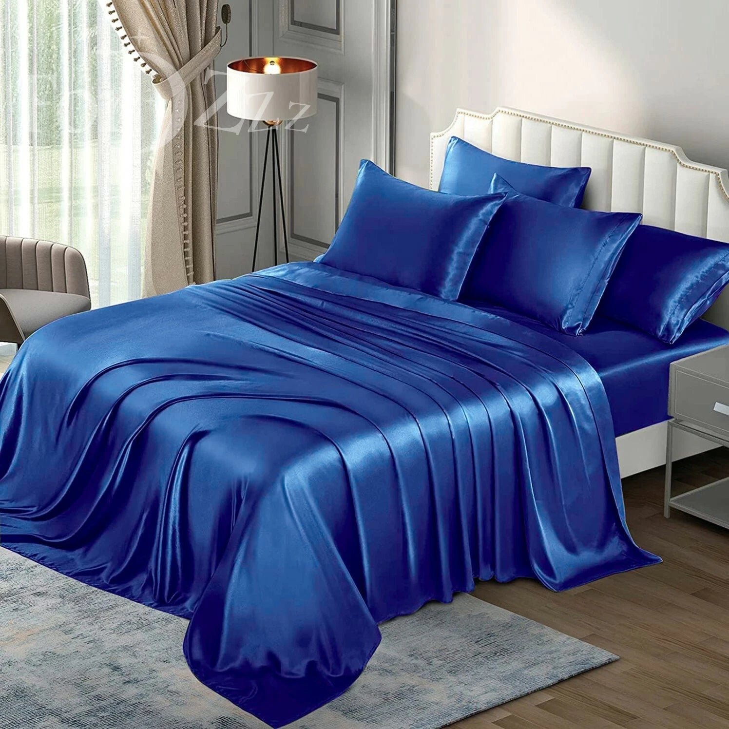 2000TC 6 Pieces Silk Satin Flat Fitted Sheet Bed Set