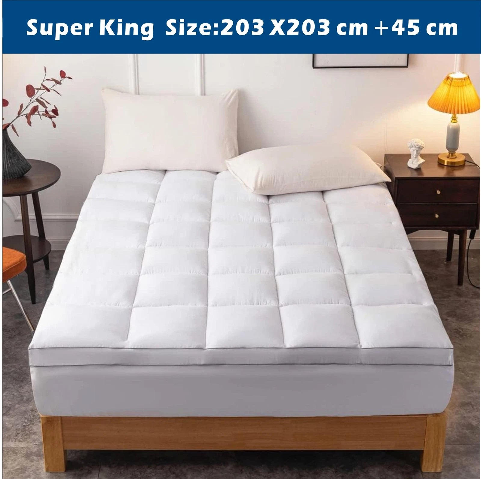 Hotel 1000GSM Bamboo Pillowtop Mattress Topper Protector Thick 3D Snow Down Fill   White