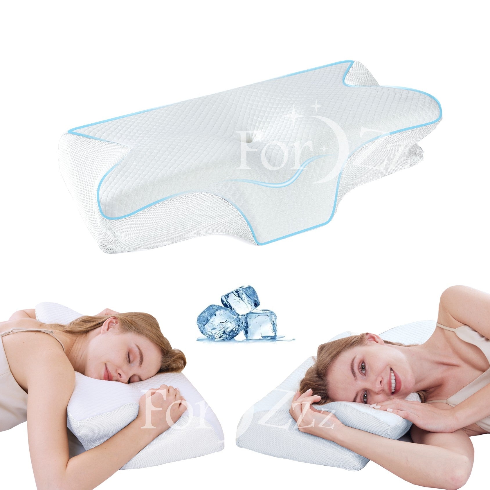 Cooling Memory Foam Cervical Pillow Ergonomic Neck Support Side/Stomach Sleeper