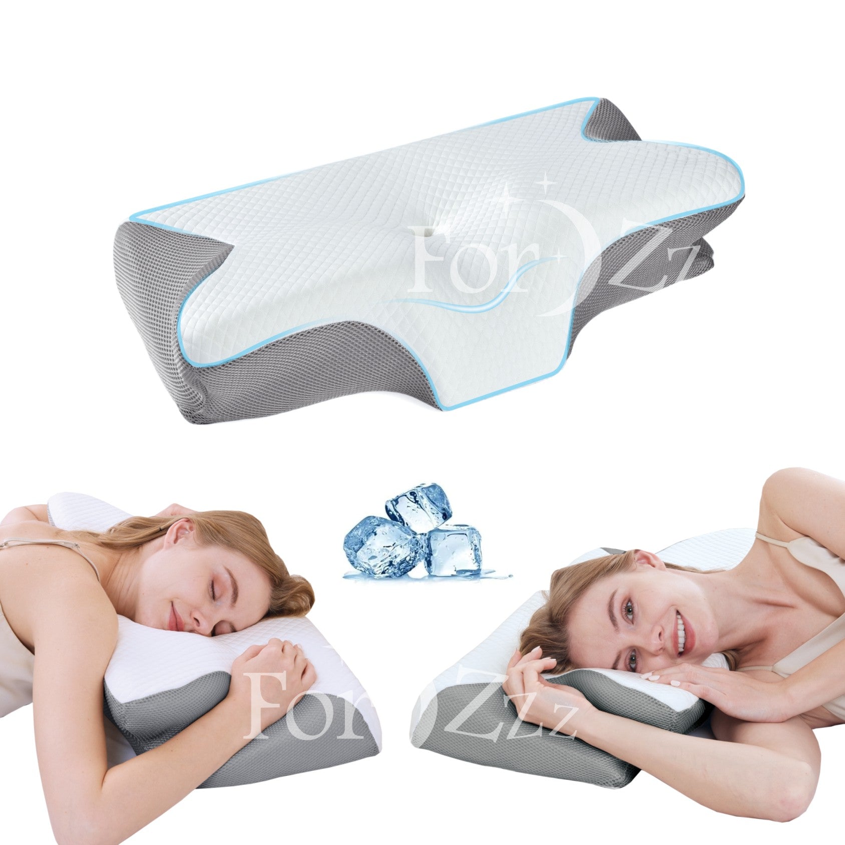 Cooling Memory Foam Cervical Pillow Ergonomic Neck Support Side/Stomach Sleeper