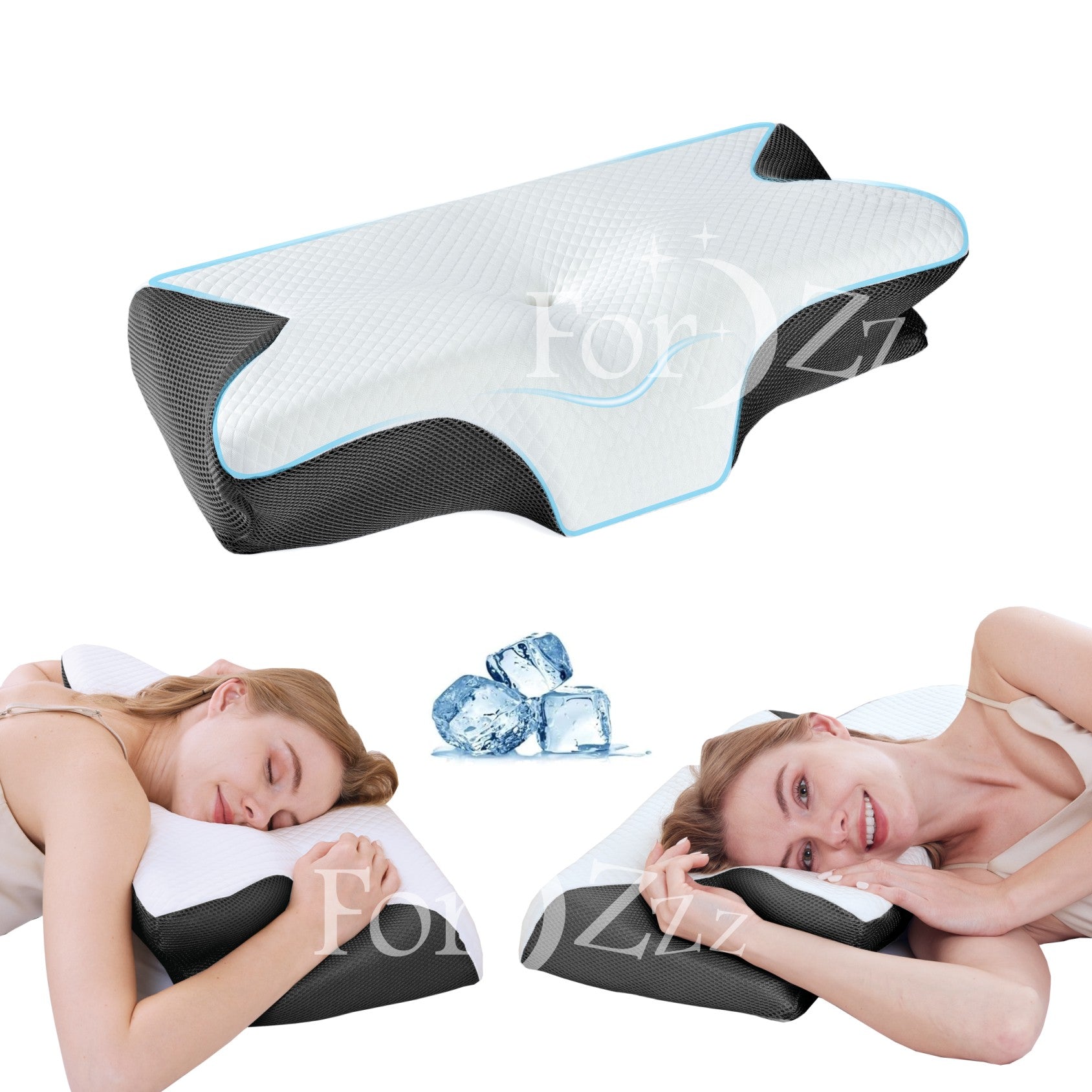 Cooling Memory Foam Cervical Pillow Ergonomic Neck Support Side/Stomach Sleeper