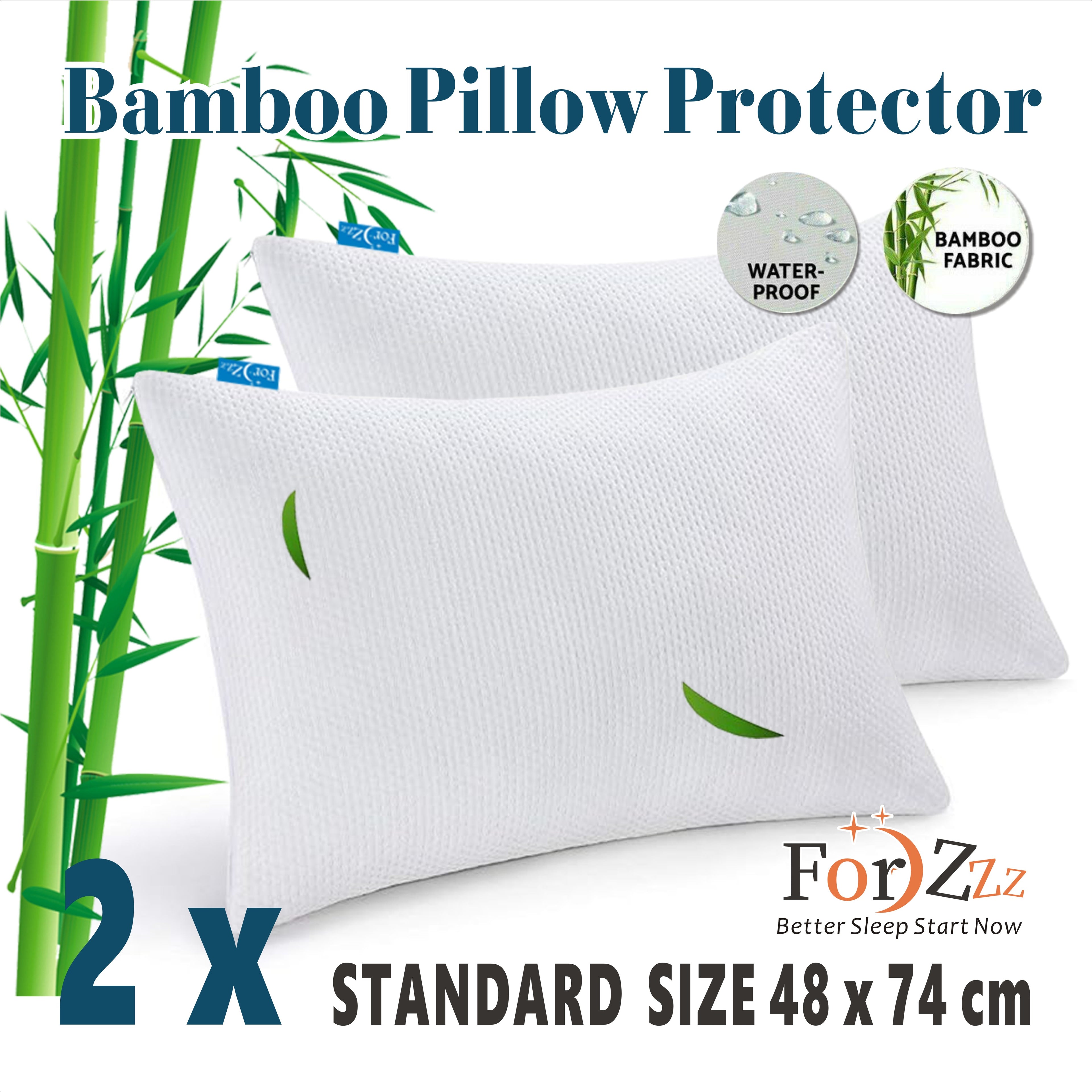 Twin pack Waterproof Bamboo Pillow Protector Cover Standard/Body Size Pillowcase