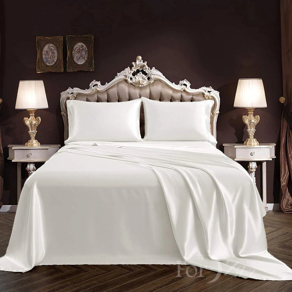 Hotel 4 Pieces Silk Satin Flat Fitted Sheet Bed Set Single Double Queen King Bed